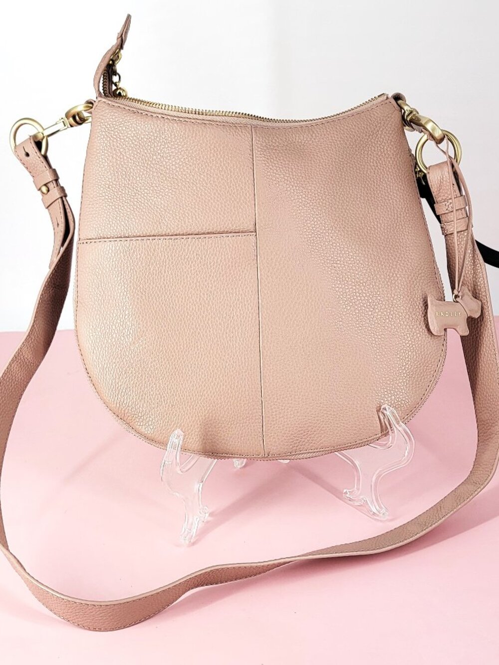 Radley London NWOT Blush Pebble Leather Pudding Lane Crossbody Hobo Bag Expands - Picture 10 of 16